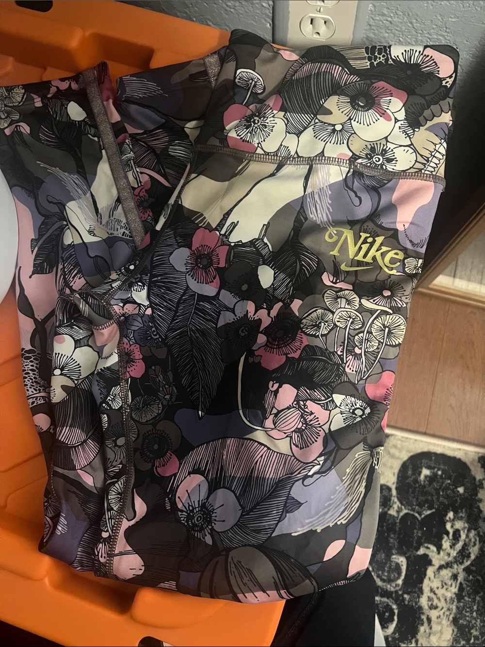 Nike Black Floral Leggings with Pink & Lavender Accents